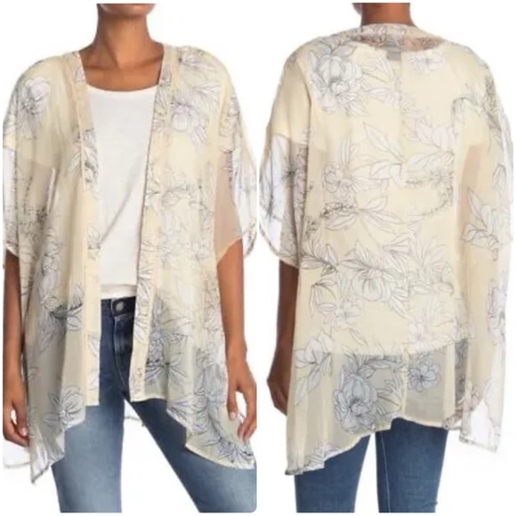 Vince Camuto Botanical Floral Sheer Kimono Swim Cover Up Top Shirt Size O/S - Picture 1 of 10